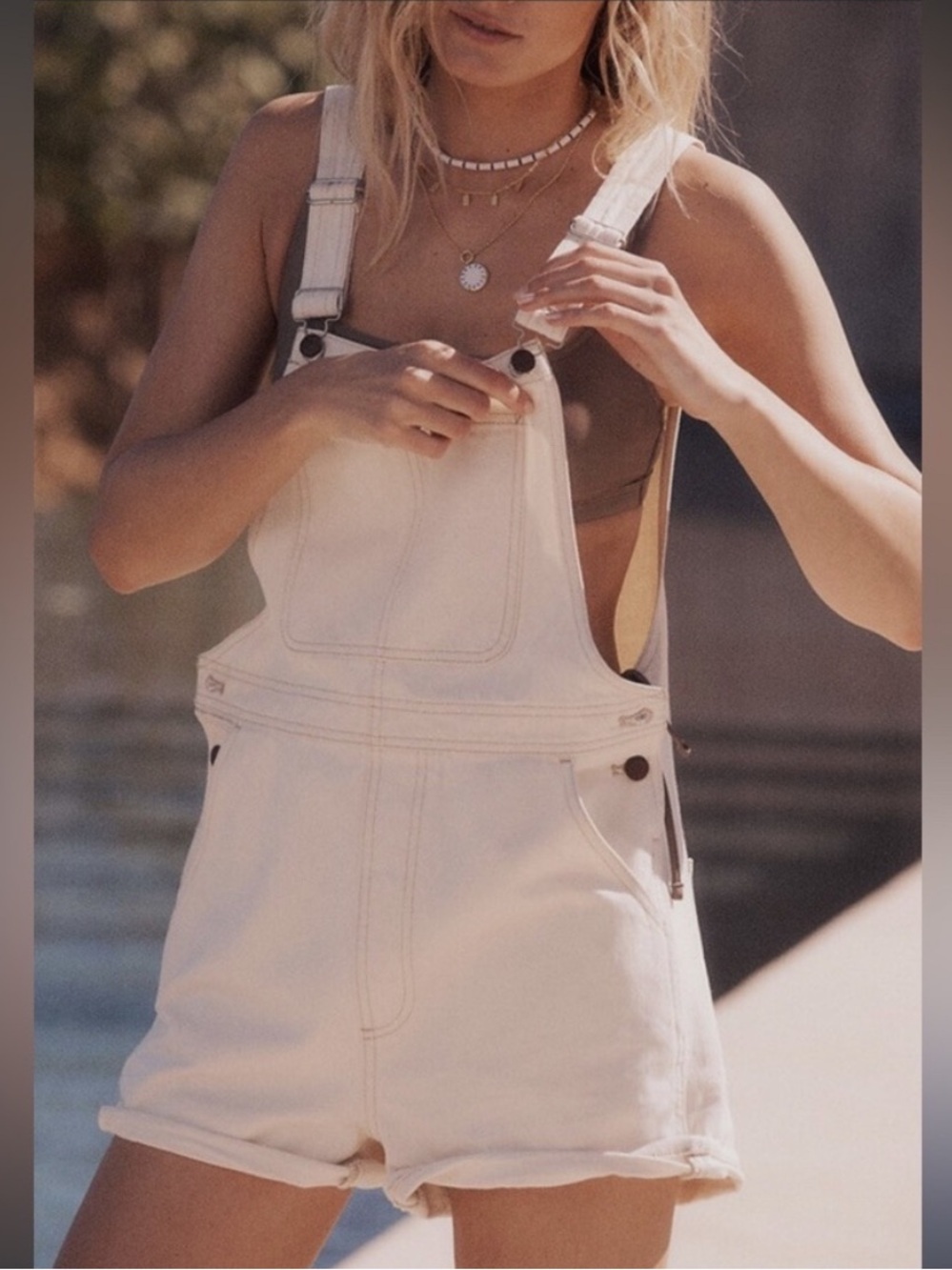 Madewell Utility Tile White Corsica Denim Summer Boho Crisp Short Overalls
